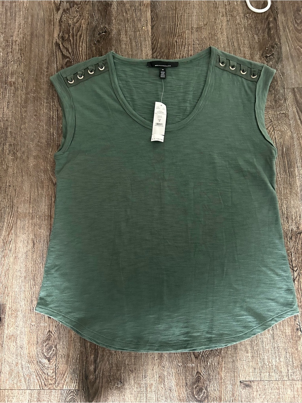 White House Black Market Olive Green Eyelet Shoulder Tank